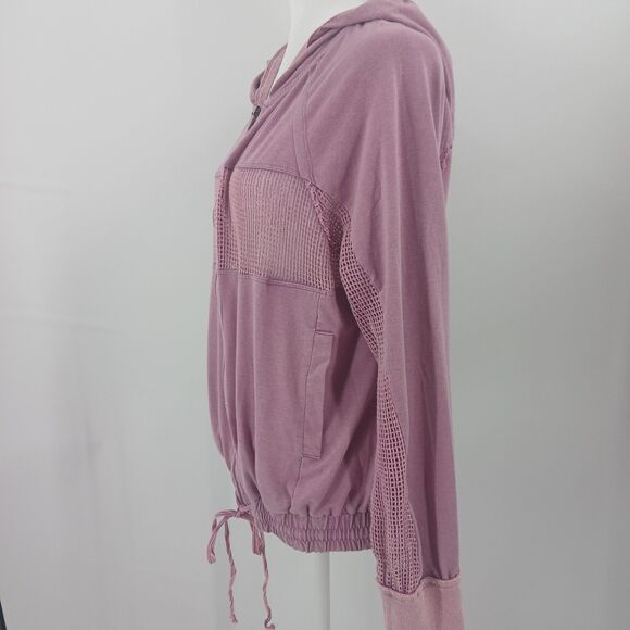 Mystree Zip Up Hoodie Hooded Sweater Jacket Womens L Mauve Mesh Panel Streetwear - Picture 3 of 8